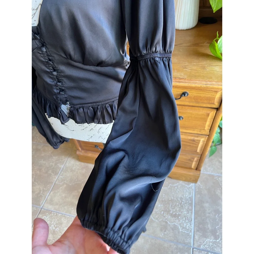 Francesca's Miami Black Satin Open Back Crop Whimsigoth Top Small